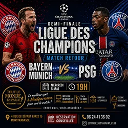 PSG vs Bayern en LIVE au TLMP ! Retransmission écrans géants, match de Football en direct