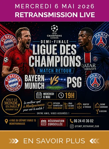 PSG vs Bayern en LIVE au TLMP ! Retransmission écrans géants, match de Football en direct