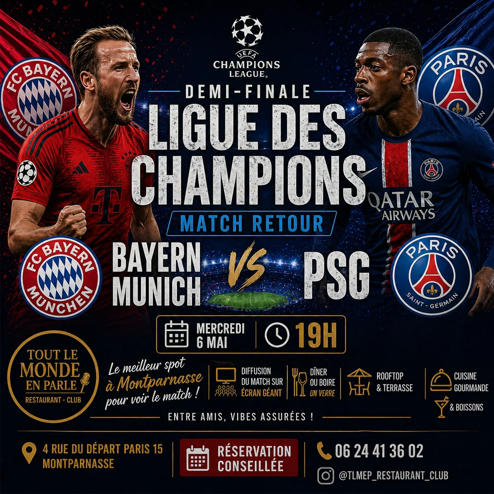 PSG vs Bayern en LIVE au TLMP ! Restransmission écrans géants, match de Football en direct