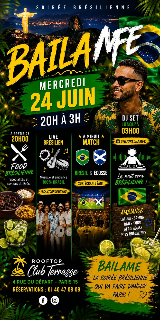 BAILAME - Soirée Brésilienne à Paris Mecredi 24 Juin 2026
